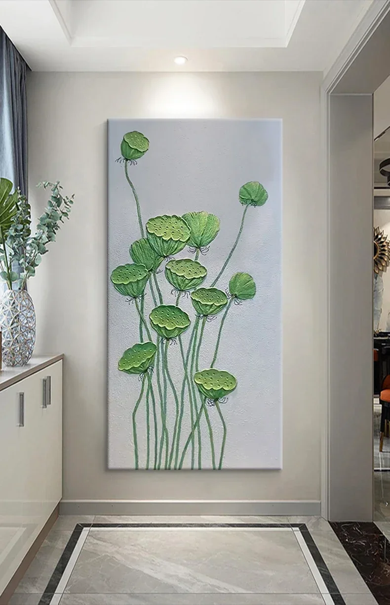 Lotus root hand-painted oil painting three-dimensional modern minimalist decorative painting living room porch texture painting