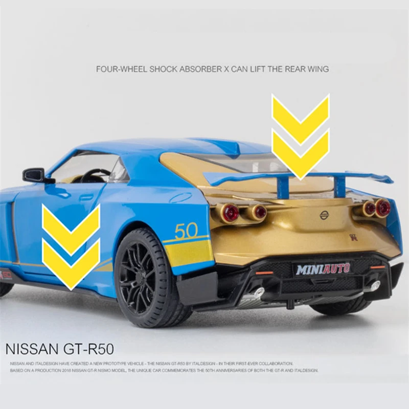 1:24 Niaasn GTR 50 Alloy Sports Car Model Diecasts Metal Toy Race Car Model Sound and Light Simulation Collection Childrens Gift