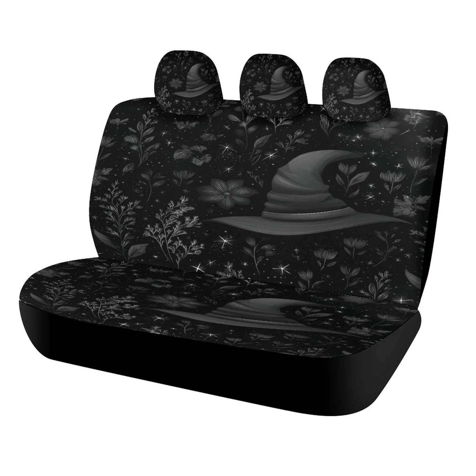 Floral Witch Hat Night Themed Car Seat Cover For Most Cars - 2 Front Seat And Rear Seat Back  Breathable Material, Eas