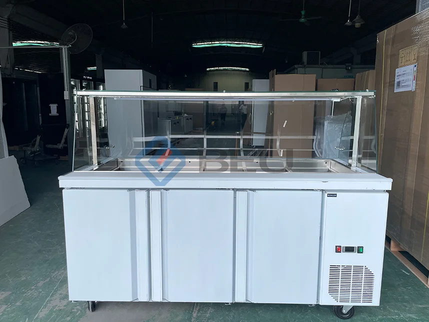 Commercial air Cooled Pizza Counter Slotted Sauce Platform Refrigerator Fruit Pizza Toppings Chiller Salad bar