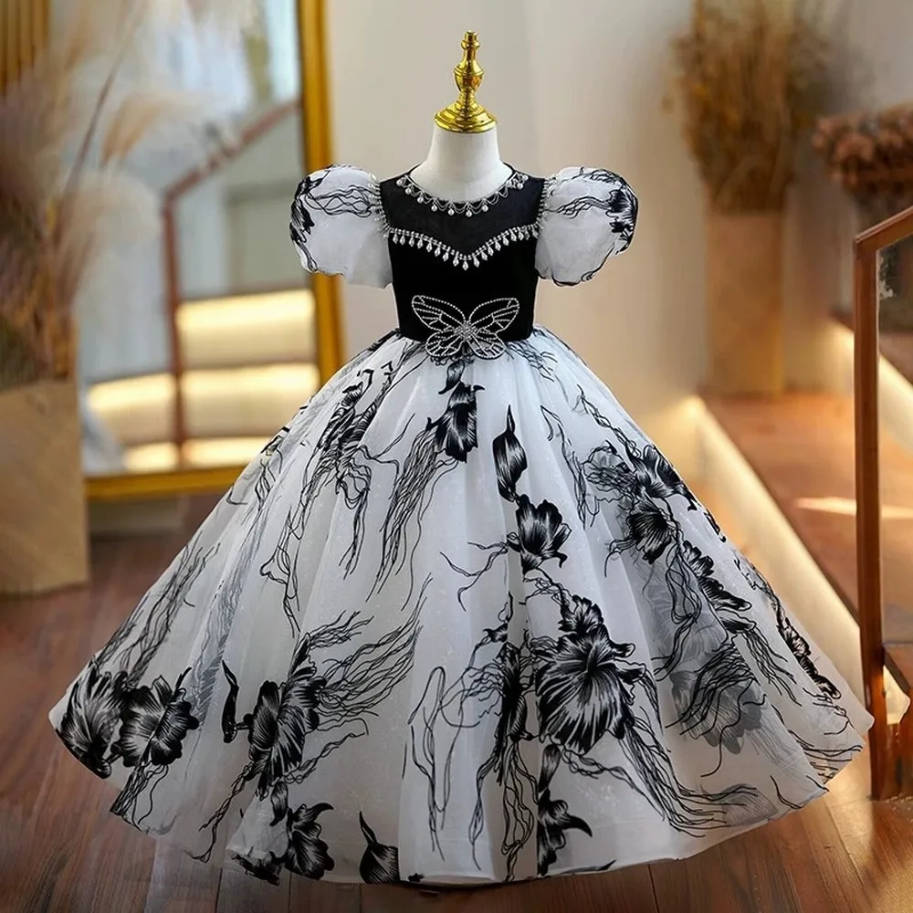 

White Black Princess Special Occasion Flower Girl Dress Wedding Pary Prom Birthday First Communion Baby Child Kid Pageant Gown