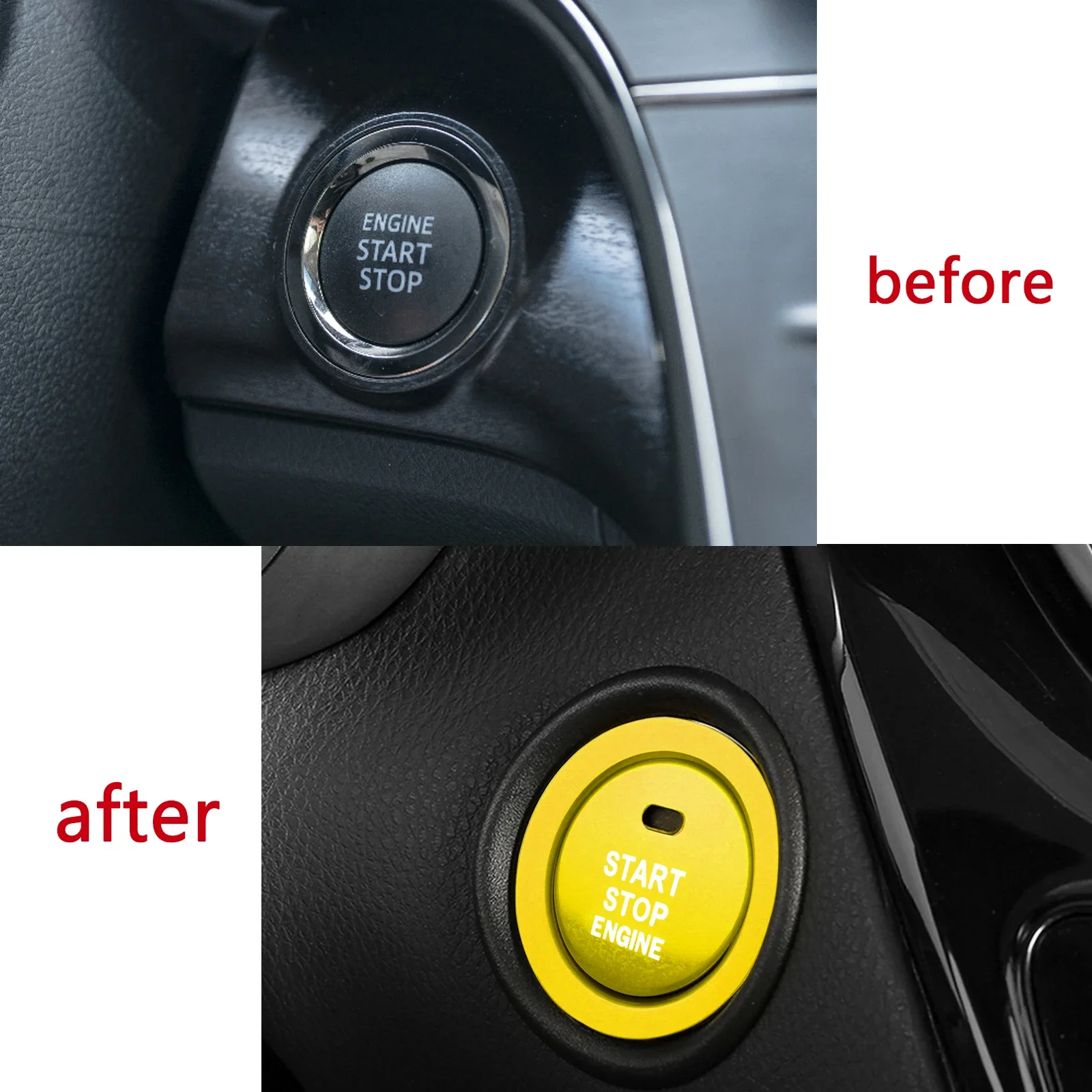 Interior Start/Stop Engine Switch Button Cover W/ Ring Trim Ignition Sticker GOLD For Toyota Camry 2018 2019 2020 2021 2022