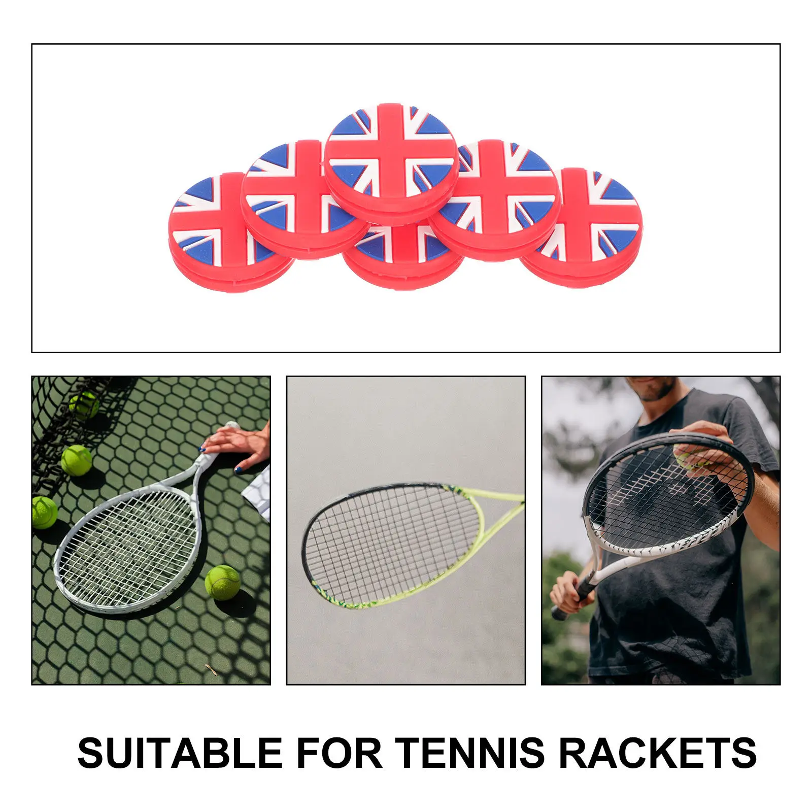 

6Pcs Silicone Tennis Dampeners National Flag Pattern Racket Shocking Absorbers Vibration Reduction Tennis Racket Dampener