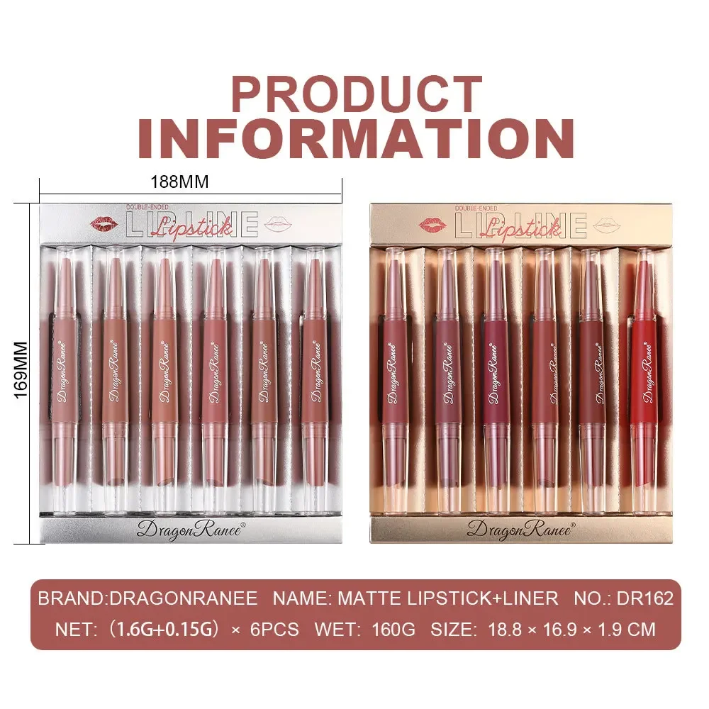 2 In 1 Double Ended Lipstick Liner Set Matte Velvet Finish Long Lasting Waterproof Nude Red Lip Makeup For Women Cosmetics