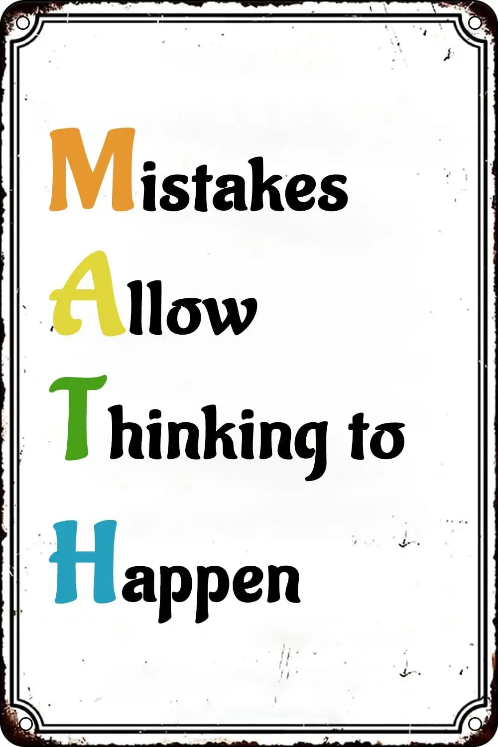 Math Classroom Decor Funny Metal Tin Sign Mistakes Allow Thinking to Happen Poster for Home and Kitchen Bar Cafe Wall Decor 12x8
