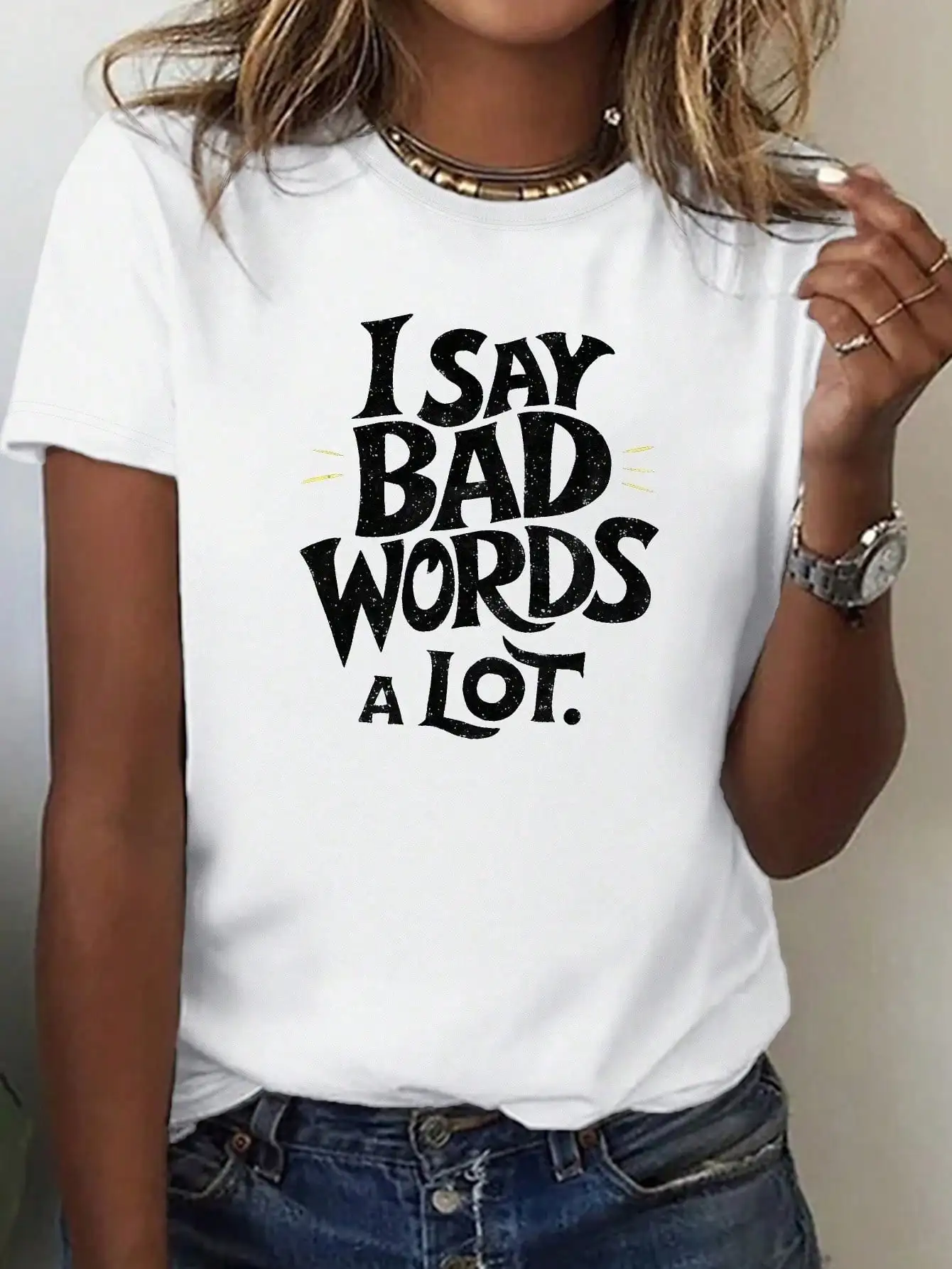 

Женская футболка BAD Words из чистого хлопка, футболка унисекс для женщин и мужчин, свободная футболка, хлопковые модные футболки в стиле хип-хоп, уличная одежда