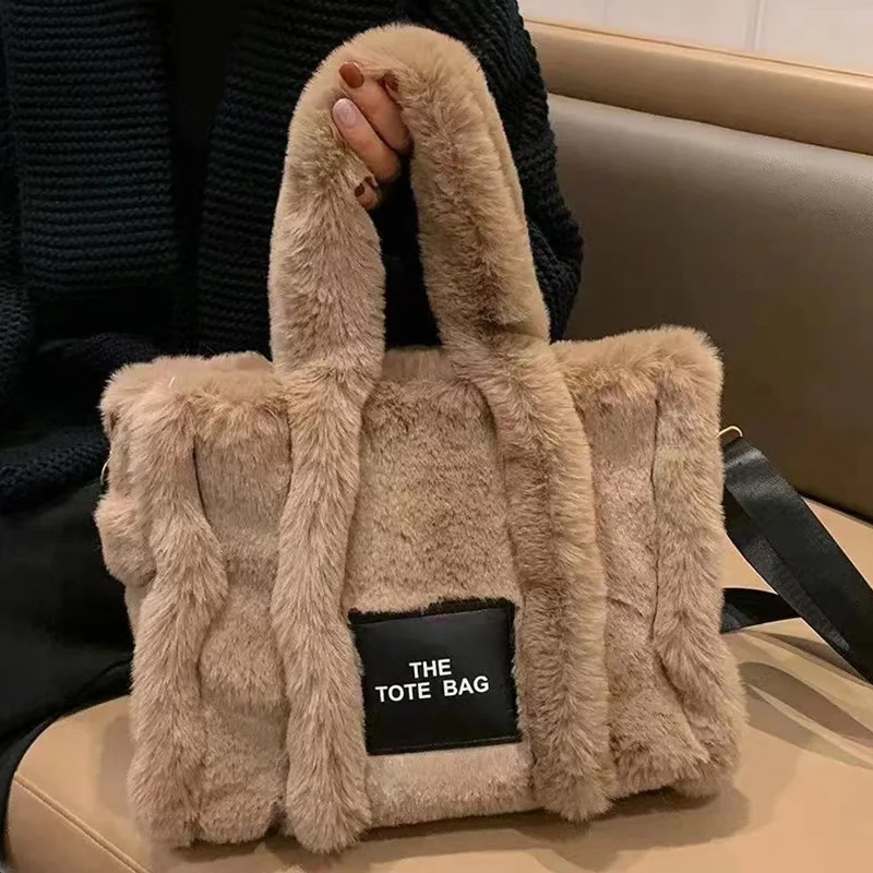 Fashion Faux Fur  Plush Letter Tote Bag Women\'s Simple Large Capacity  Handbag All-Matched One Shoulder Bags Designer CrossBag