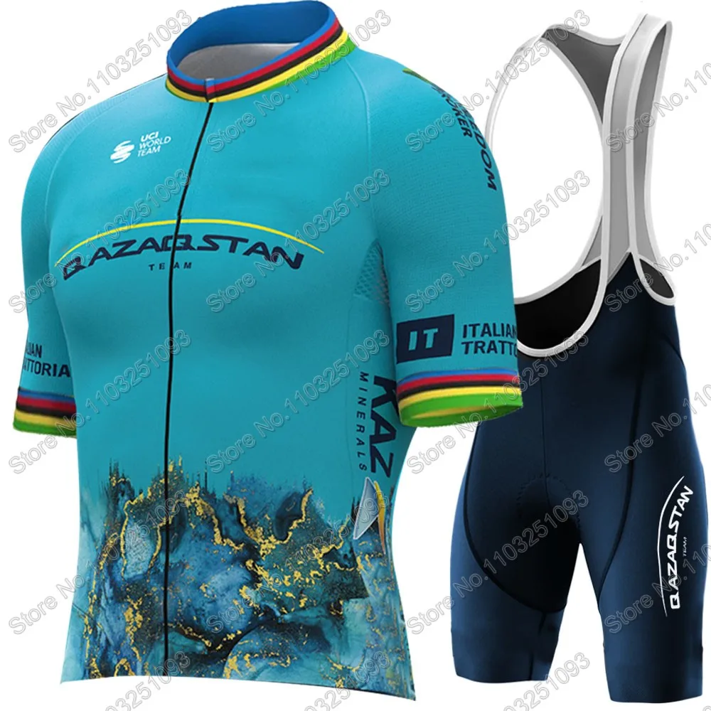 2024 Qazaqstan Team Cycling Jersey Set World Champion Mark Cavendish Cycling Clothing Men Road Bike Shirts Suit Bicycle Shorts