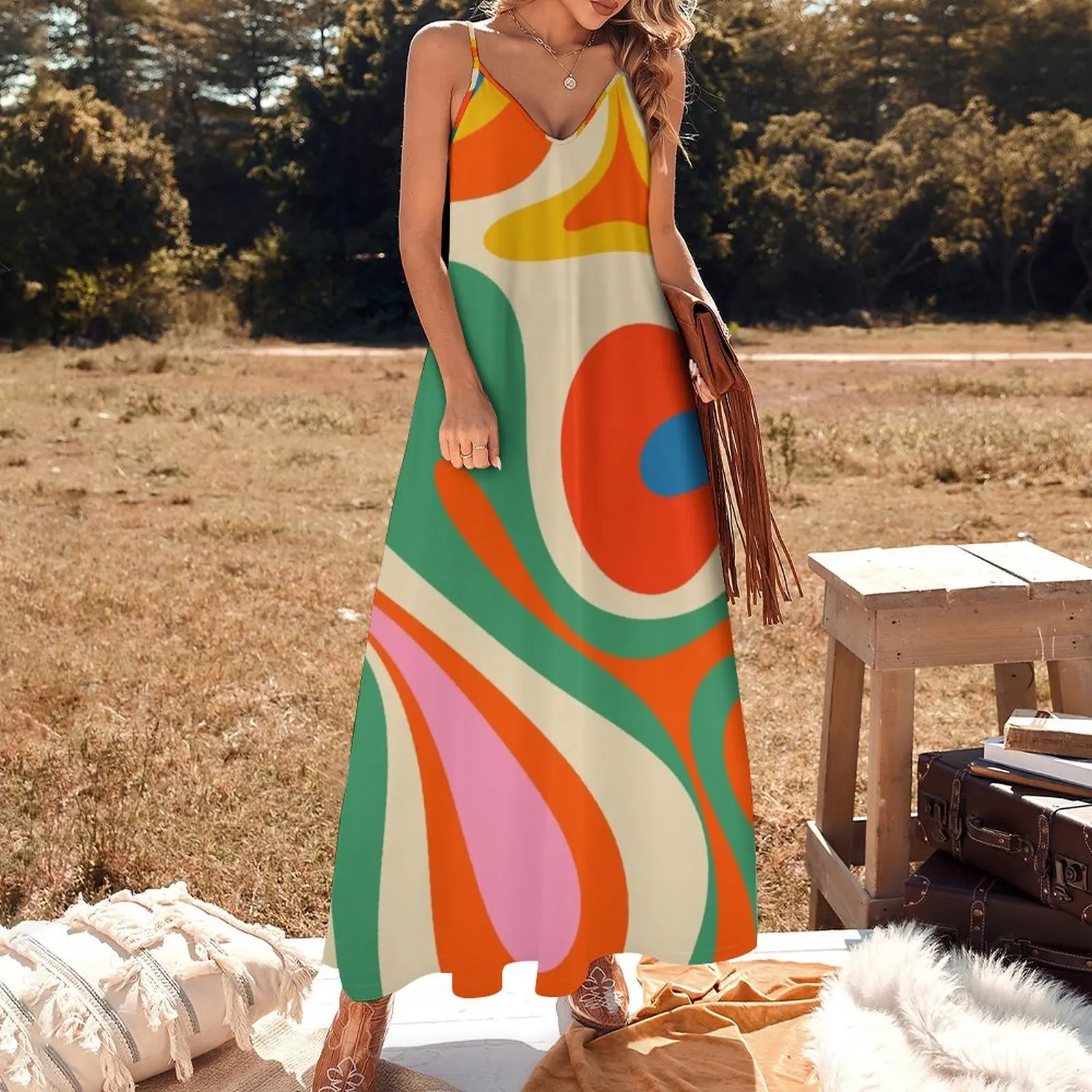 New Mod Swirl Colourful Retro Abstract Pattern in Rainbow Pop Colours Sleeveless Dress summer dress woman 2023 Elegant gowns