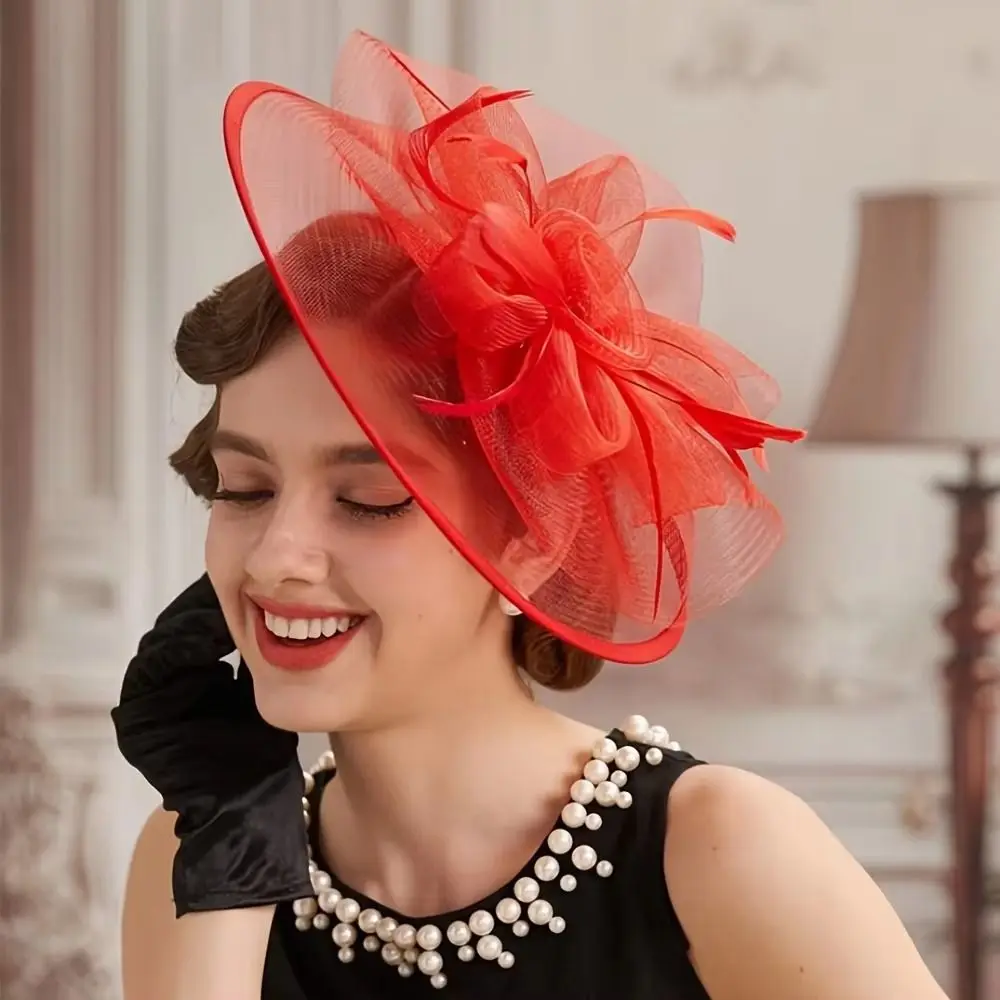 Party Exquisite Feather Fascinator Hat Elegant French Vintage Kentucky Hat Sweet Bow Bridal Headband Wedding