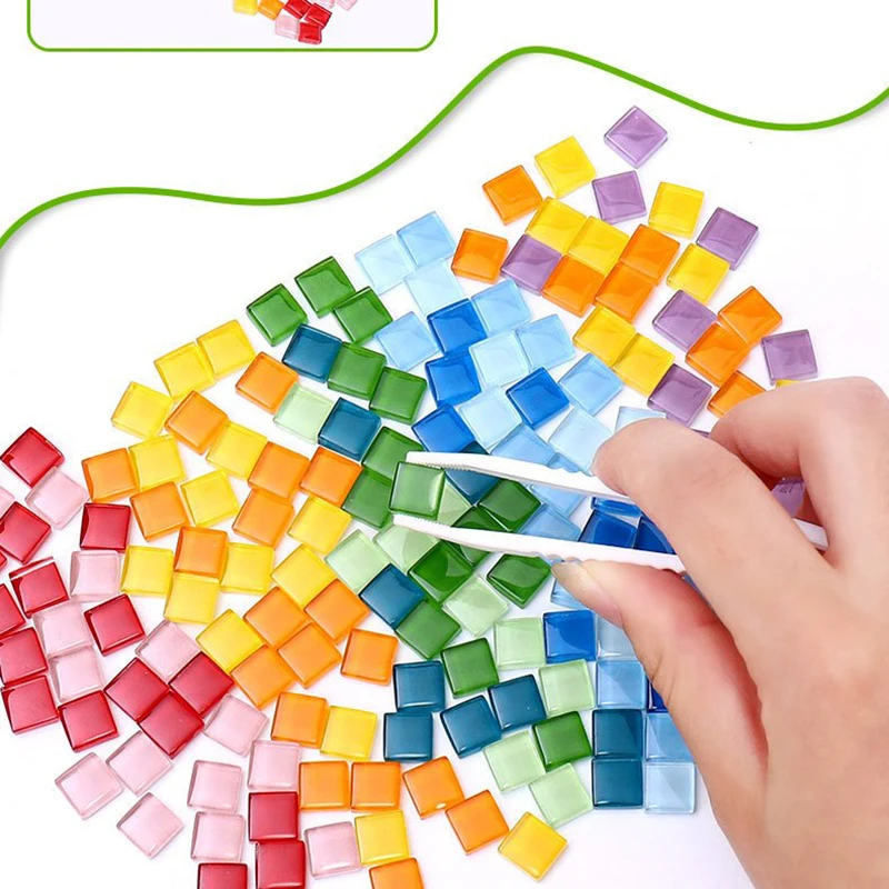 

300PCS Color Mosaic Tiles Shine Crystal Mosaic Pieces Stained Glass Glitter Crystal Mosaic Tiles for DIY Crafts Home Decoration