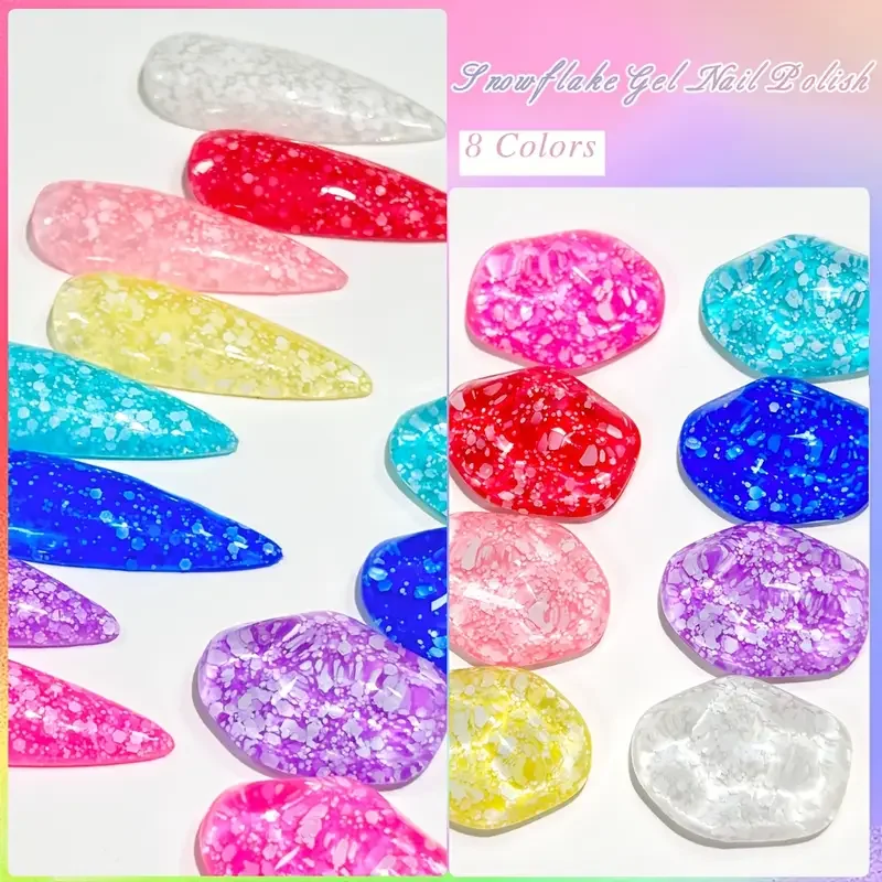 زجاجة Faandin 7 مل 1، طلاء أظافر جل لامع ندفة الثلج، نمط لامع خاص على ندفة الثلج، جل طلاء أظافر عالي الجودة، يدوم طويلاً، قوي، ليس من السهل أن يلمعها، جل طلاء الأظافر، طلاء أظافر عصري للسيدات في الصالونات بالجملة