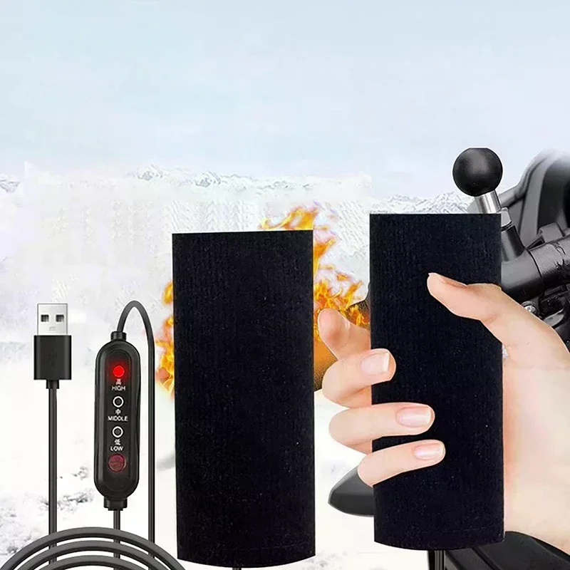 

1Pair 5V 2A USB Electric Motorcycle Heated Handlebar Cover 3 Gear Warmer Heated Handgrips Handle Cover Motorcycle Accessories