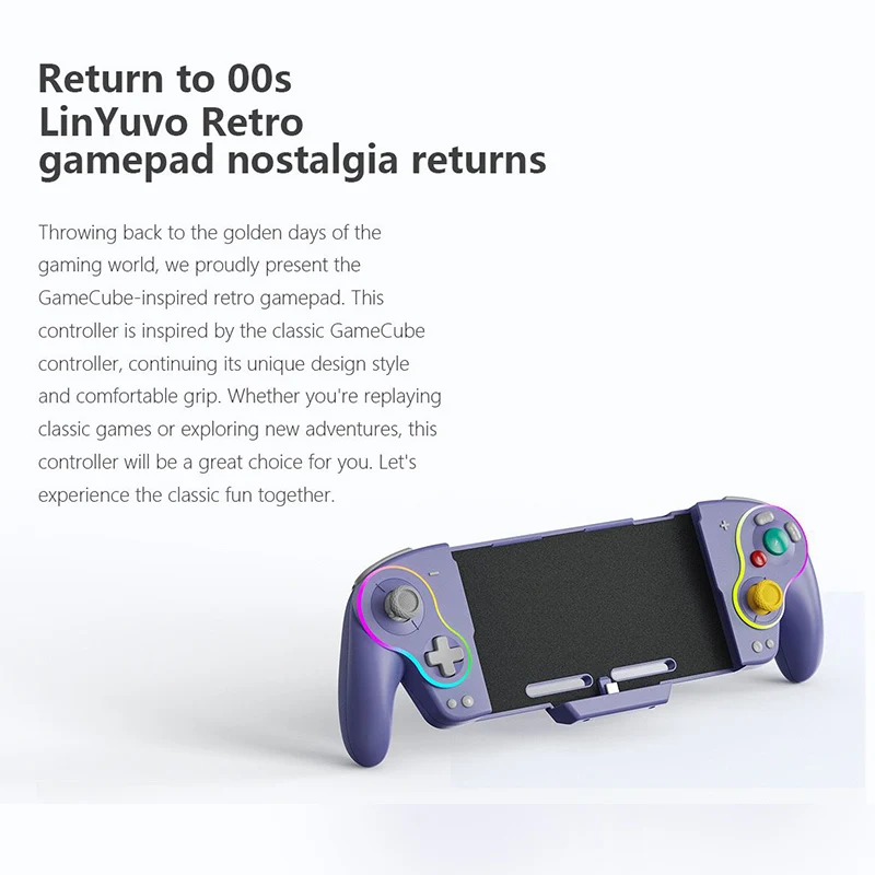 LinYuvo KS63 RGB Wireless Controller Gamepad for Switch & Switch OLED, Retro GameCube Turbo Gaming Pad with Back Button