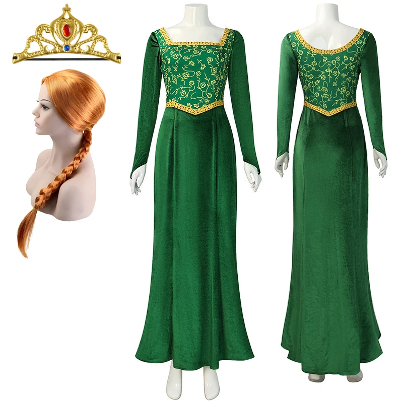 

Mother & Daughter Cosplay Princess Fiona Dress Up Halloween Cartoon Women Long Elegant Dresses Fancy Girl Birthday Party Clothes