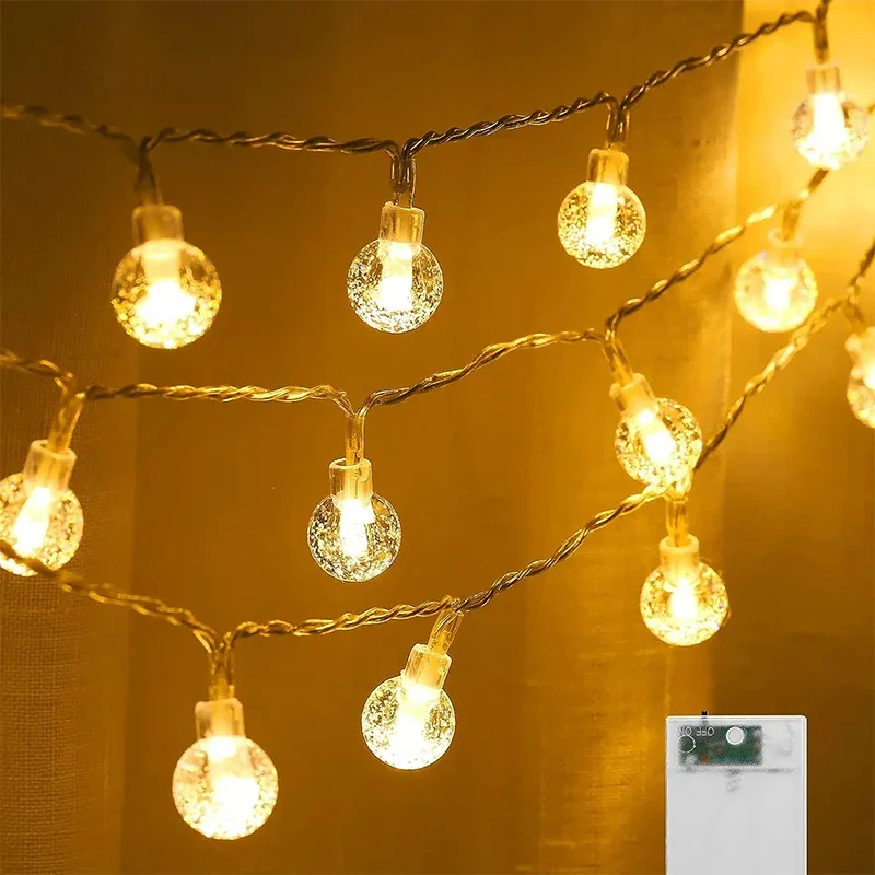 Warme Kristallen Bolvormige Lichtslinger Outdoor Vakantie Kerstfeest Decoraties Licht String Led Batterij Usb Koperdraad