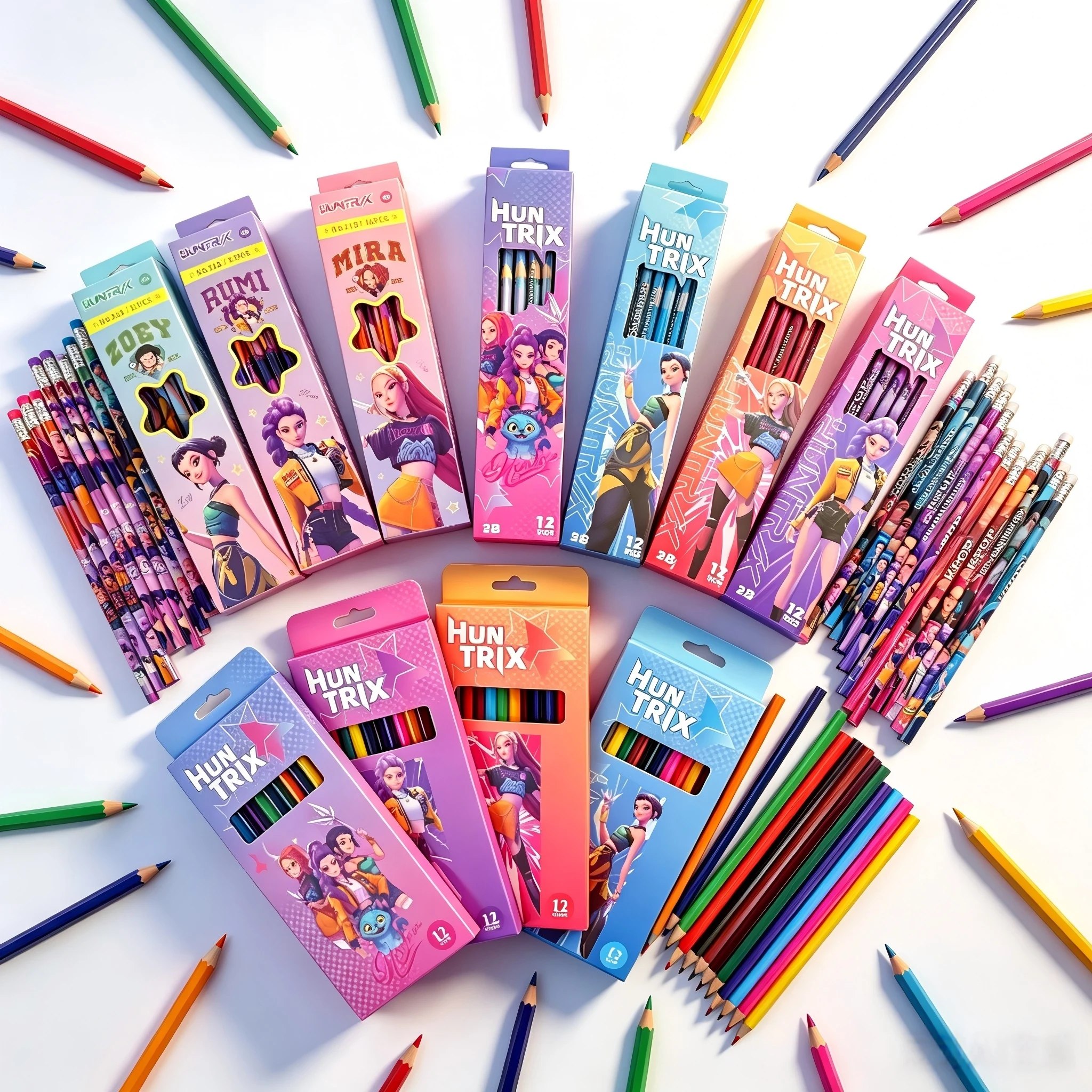 

Cartoon Girl Group Pencils Cute HB/2B/12 Colors Writing Drawing Pencils for Kids Teens Students School Supplies Stationery Gift