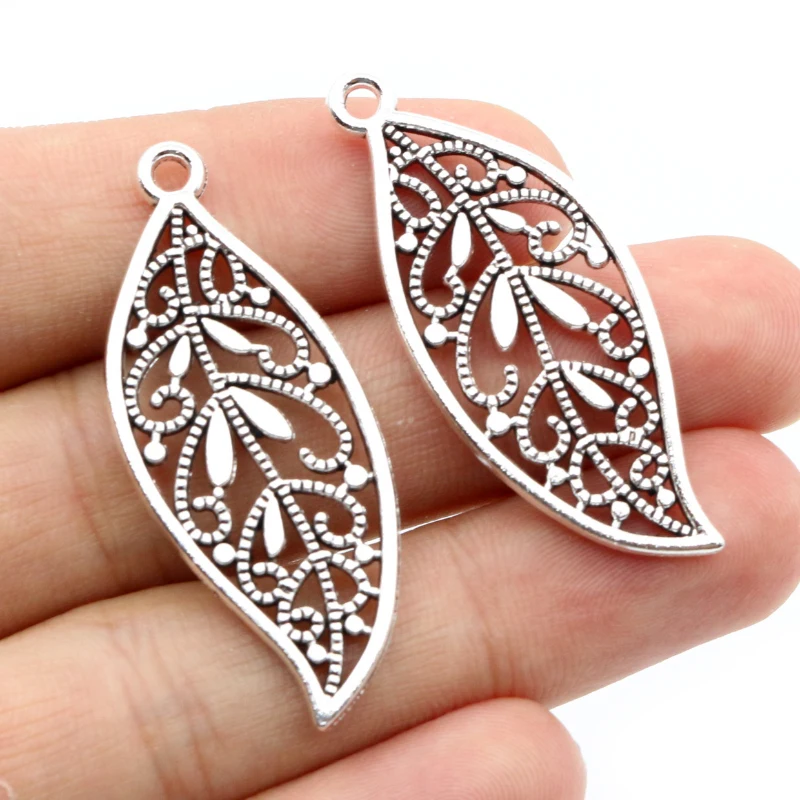 15pcs 43x17mm Antique Bronze Silver Plated Bronze Leaf Handmade Charms Pendant DIY for Bracelet Necklace Jewelry Making Supplies