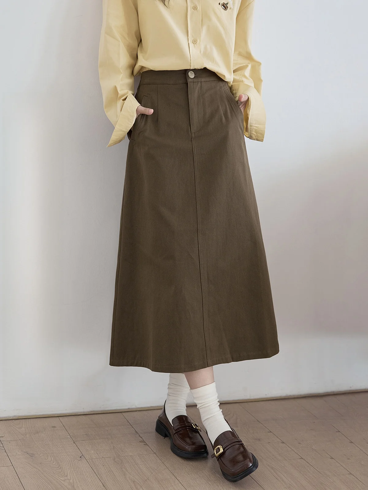 

High Waist A-Line Skirt Women's Coffee Color Spring New Sle Ele Slimming Skirt Commute Korean Sle Daily Wear