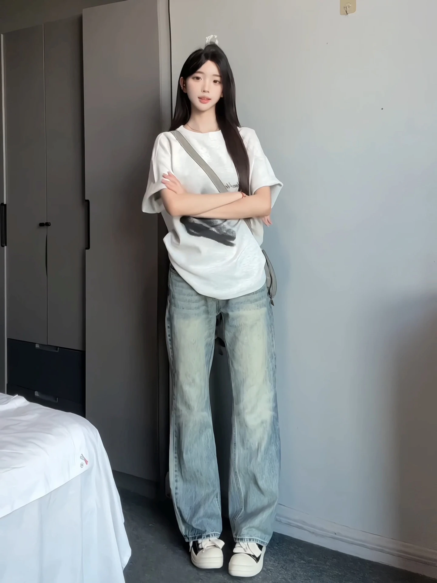 Calças Jeans Americanas Retrô Azuis com Corte Preciso, Unissex, Finas para o Verão, Cintura Alta, Perna Reta Estendida, Slim,...