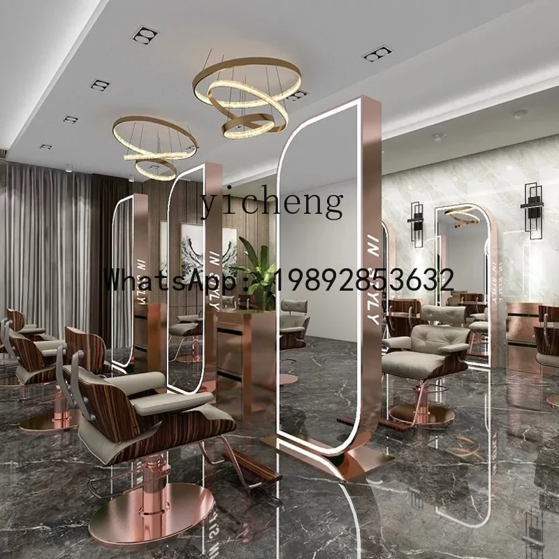 Barber Shop Mirror Hair Salon Perm, Dyeing and Cutting Mirror Stainless Steel Double-Sided Floor-to-Floor Mirror