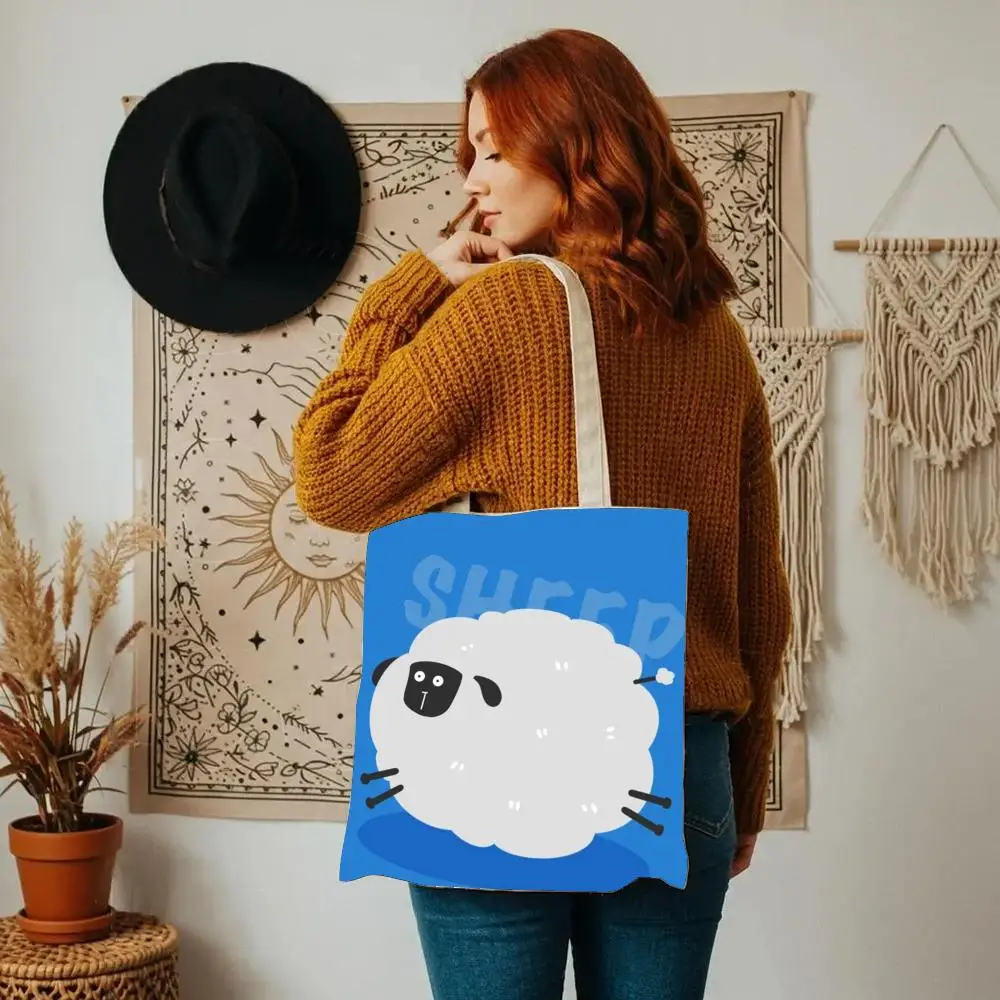 Kawaii Cat Animals Storage Bags Canvas Double-Sided Print Tote Bag Large Capacity Shoulder Fashion Shopping Handbag