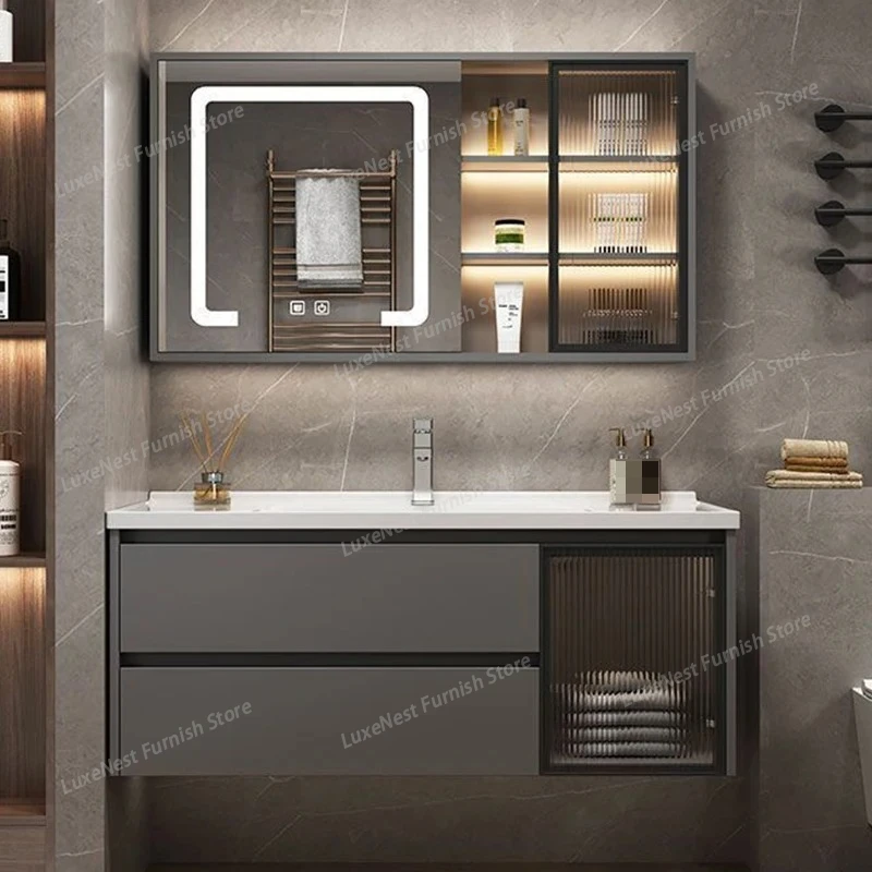 

Тумба для ванной комнаты с интегрированной керамической раковиной, комбинированный шкаф для хранения с зеркальным шкафчиком, лакированная мебель для ванной комнаты/туалета