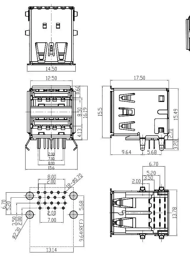 5 Stück USB 3.0 Stecker auf Buchse A-Typ 90 Grad SMD Hochgeschwindigkeits-Schnittstellenanschluss B-Typ – Detail 1