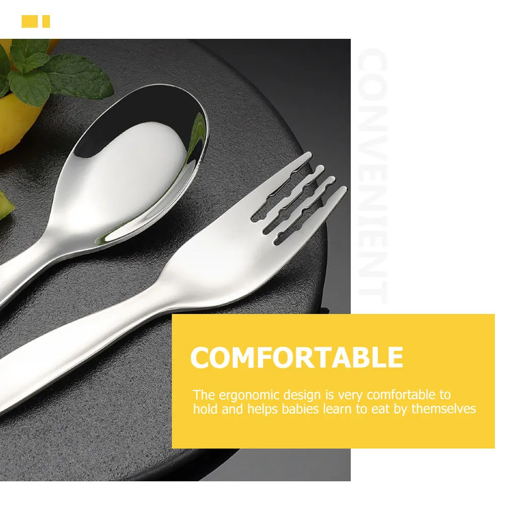 

1Set Toddler Fork Spoon Set Kids Utensils Ergonomic Handle Comfortable Self Feeding Spoon Fork Lightweight Easy Clean