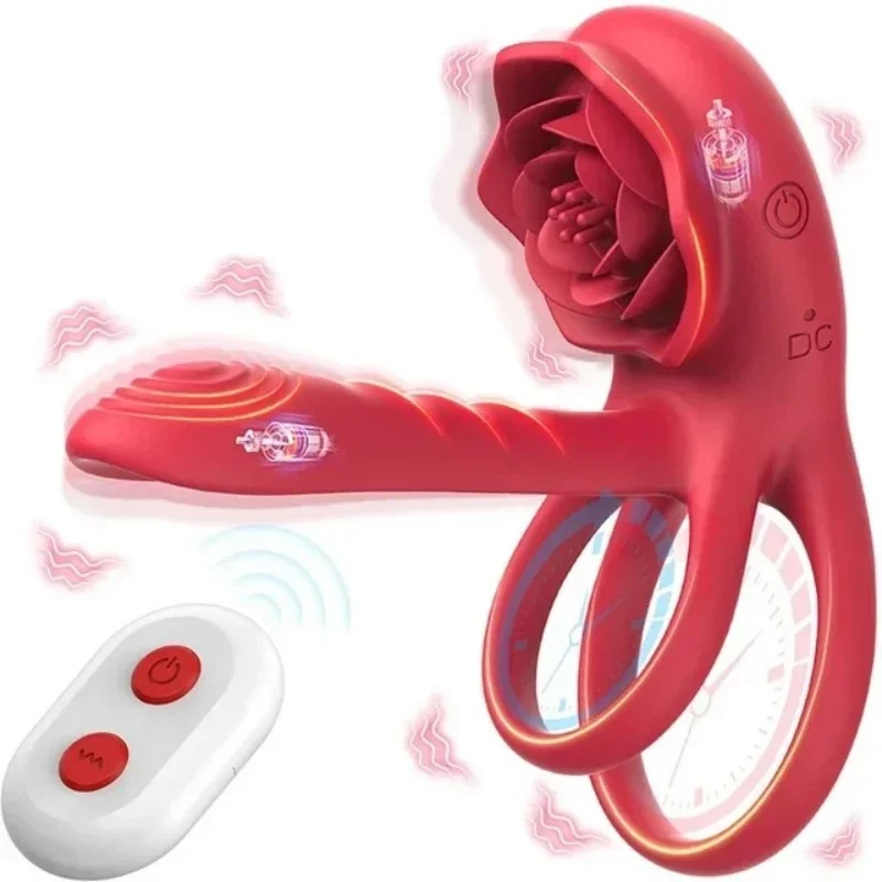 Rose Vibrating Cock Ring Penis Sleeve Vibrator G-spot Clitoral Stimulator 10 Vibration Sex Toy for Adult Men Clitoris Vibrator