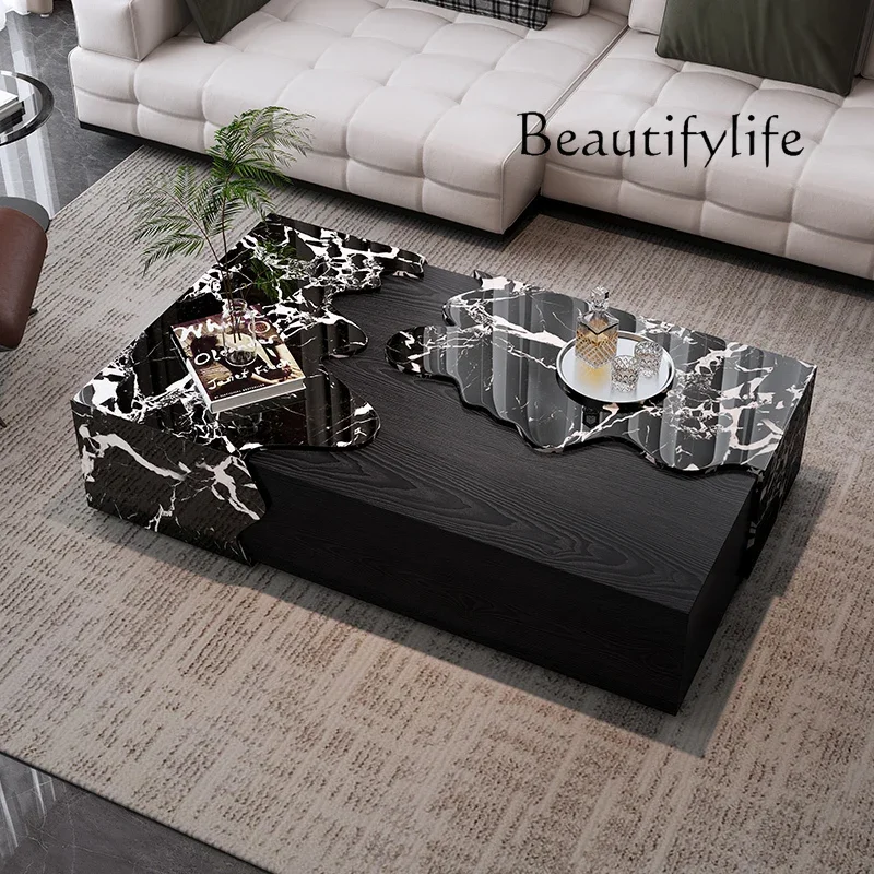 Jj Italian Designer Marble Coffee Table - Minimalist Luxury Rectangle Art Furniture for Compact Living