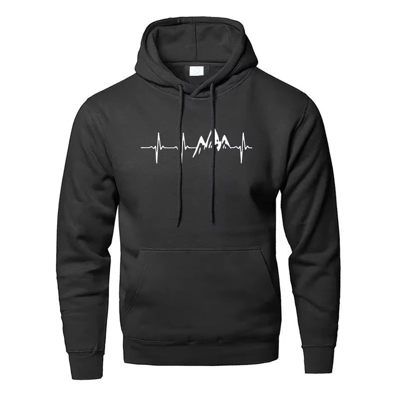 Mountain Heartbeat Hoodies for Man Sweatshirt Autumn Long Sleeve Hooded Sweatshirt Hoodie Black Gray Sportswear