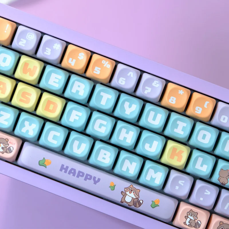 Cute Raccoon PBT Keycaps,135 Keys Dye-Sub Custom Doubleshot Keycaps Set For Mx Cherry Mechanical Keyboard 60% 65% 75% 80% 100%