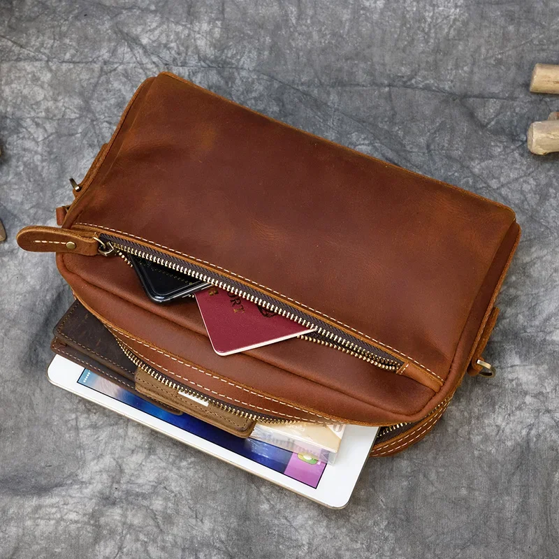 

Large Capacity Hand Clutch with Shoulder Strap Genuine Leather Big Purse Storage Bag Make Up Wash Bag Real Skin