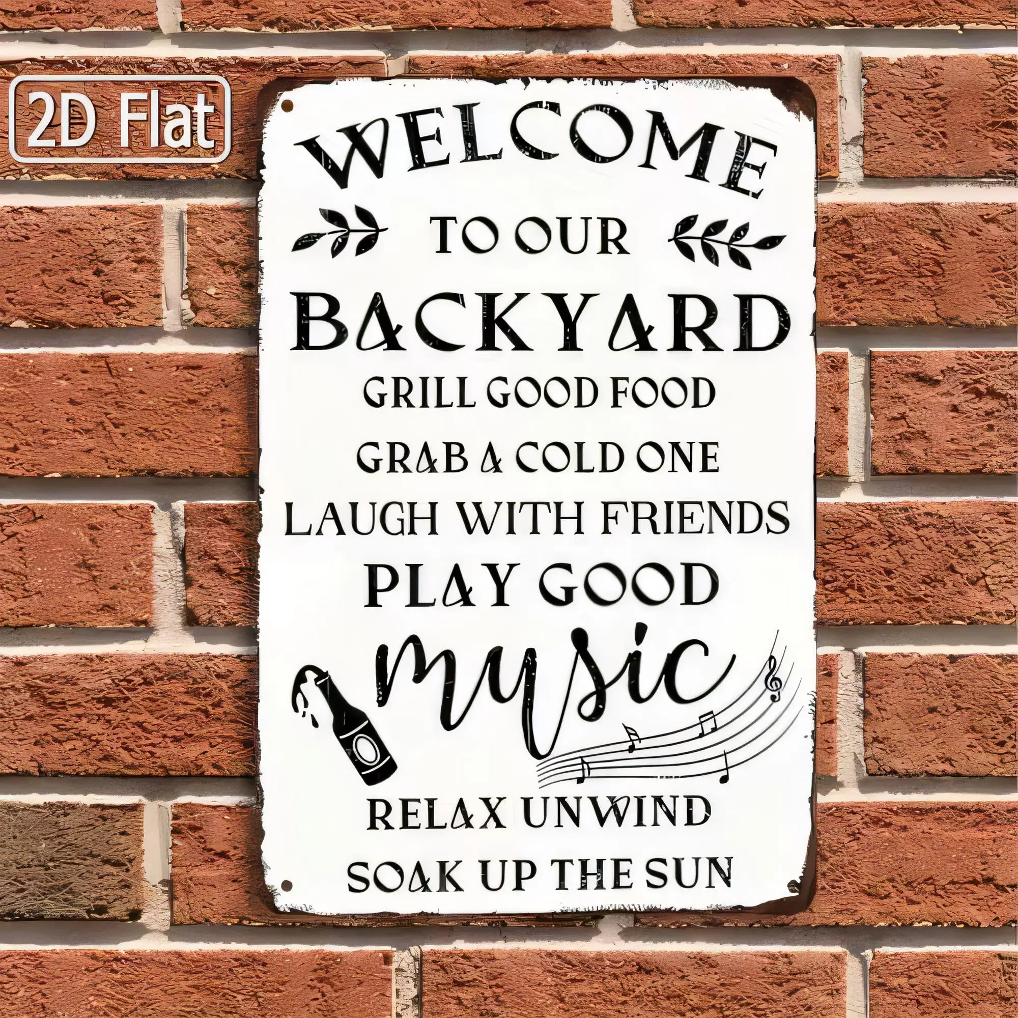 Tin Sign for Home Garden Patio Decor “Welcome To Our Backyard” Grill Good Food Grab A Cold One Laugh With Friends Play Good Musi