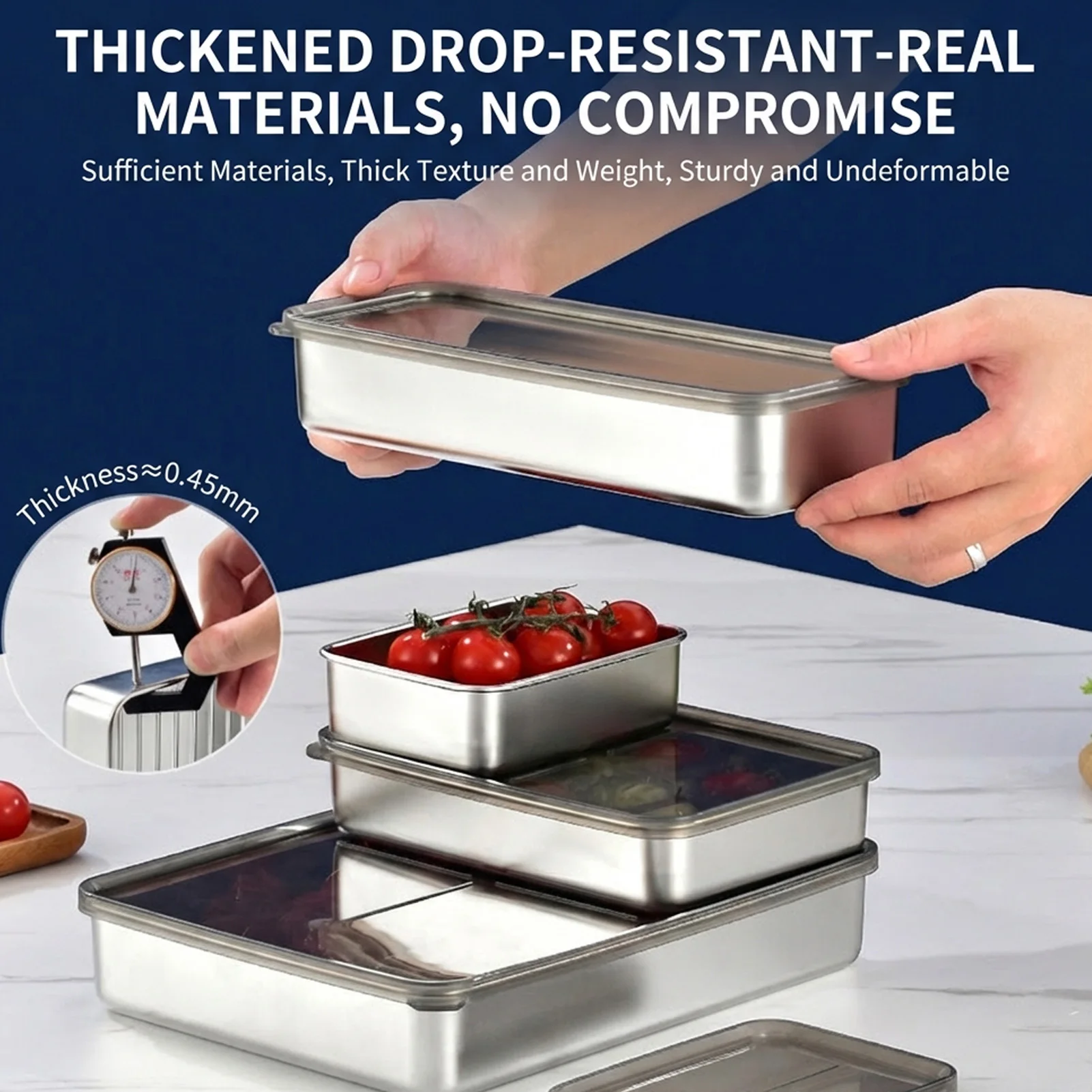 

Food Storage Container Japanese Style 304 Stainless Steel Square Box With Lid Multi Function Oil Drainer Water Filter Tray