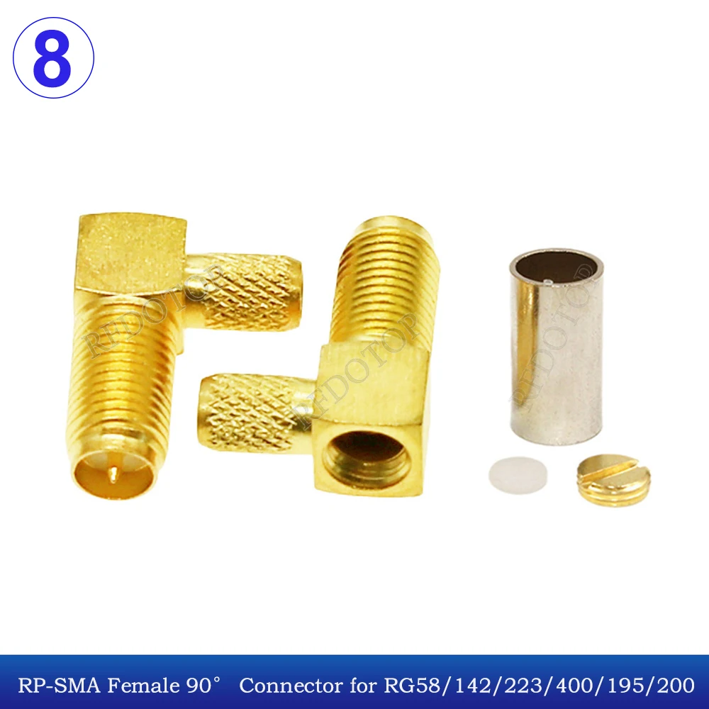 10Pcs/Lot SMA/RP SMA Male/Female Right Angle 50-3 Connector Crimp for RG58 RG142 RG223 RG400 LMR195 Cable Wire Terminal Adapter