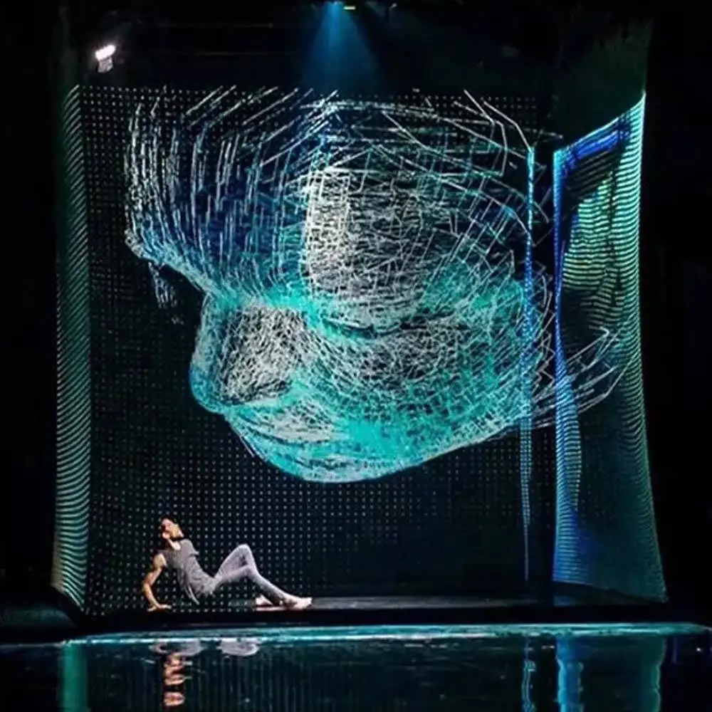 2026 Customized Large Stage 3D Polyester Holographic Mesh Screen Film Projection Gauze 3D Hologram screen Front/Rear Projection
