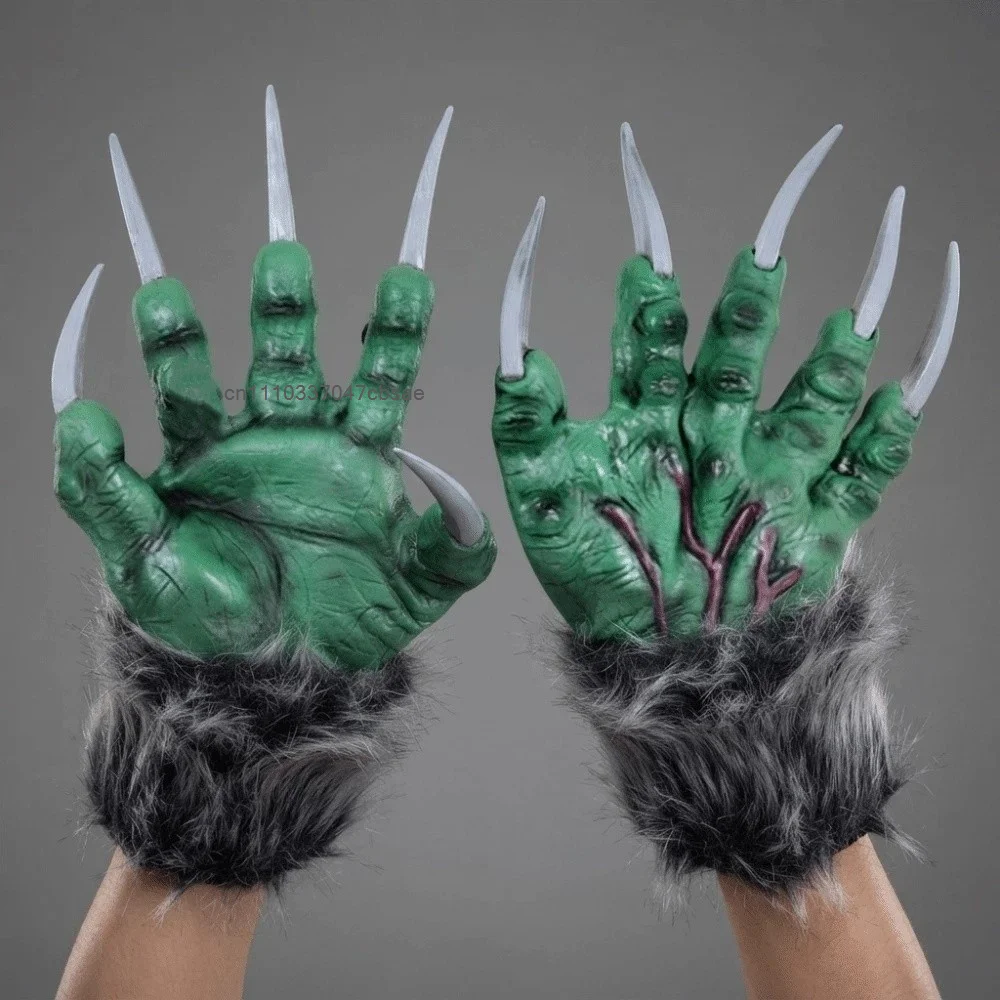Scary Beast Halloween Gloves Demon Latex Flexible Textured Durable Cosplay Hand Mittens Vampire Funny Claws Costume Accessories