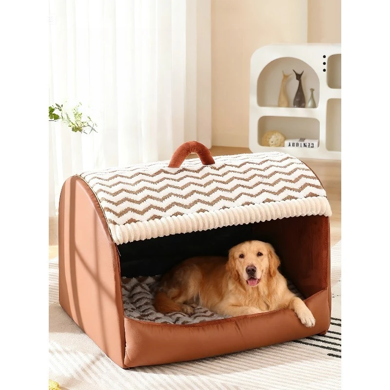 

Winter warm semi-closed golden retriever sleeping dog bed oversized house nest