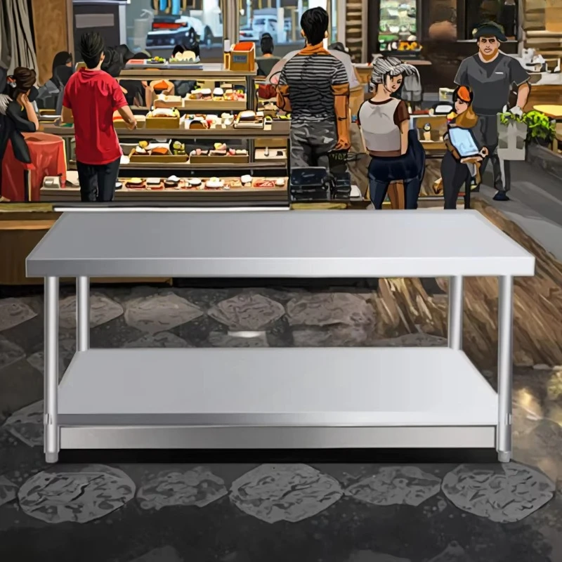 

2/3 Floor Table Shelves Furniture Kitchen Utensils Double Deck Dining Table Dining Room Workbench