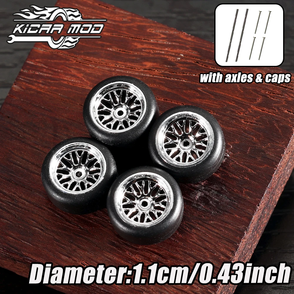 KicarMod 1/64 모델 자동차 전기 은도금 바퀴 타이어 핫 휠 취미 수정 부품 용 차량 장난감 4PCS(1Set)