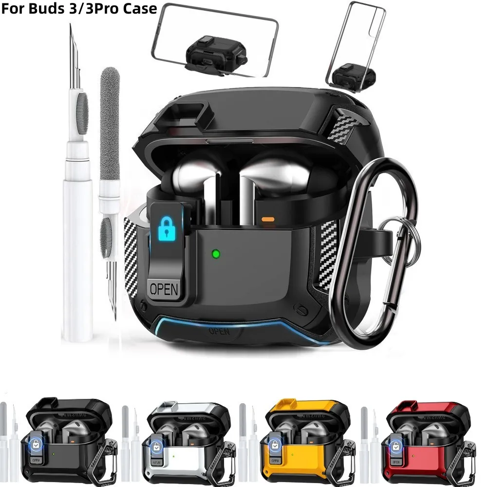 Чехол для Samsung Galaxy Buds 3/3Pro с подставкой для телефона, противоударный чехол с карабином и комплектом очистителя для Buds 3, защитный чехол