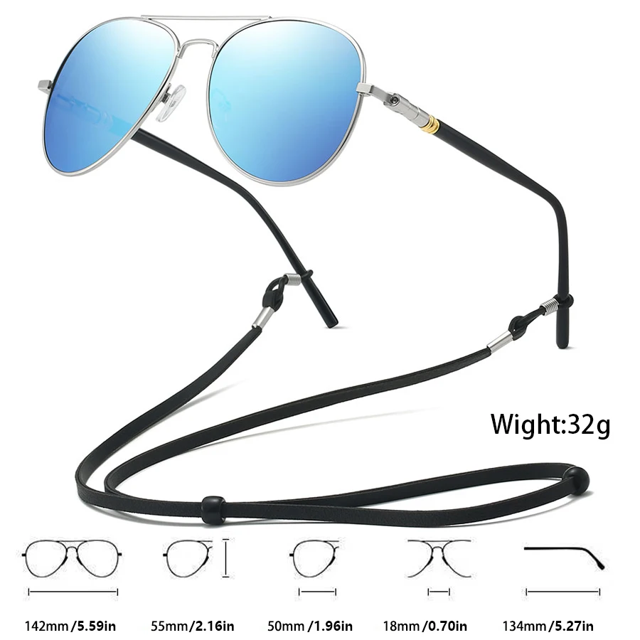 نظارات شمسية عصرية مع سلسلة UV400 للجنسين بإطار معدني كلاسيكي، نظارات واقية لصيد الأسماك والقيادة والمشي لمسافات طويلة والسفر