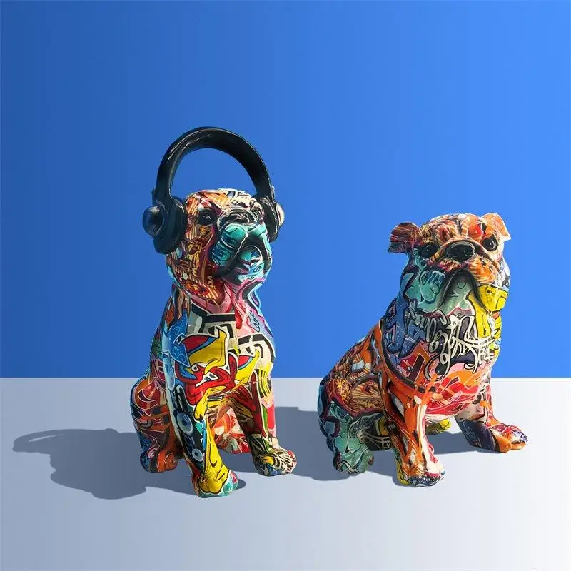 

Creativity Modern Colorful Bulldog Wholesale Graffiti Water Transfer Office Ornaments Printing Resin Bulldog Home Decor Crafts