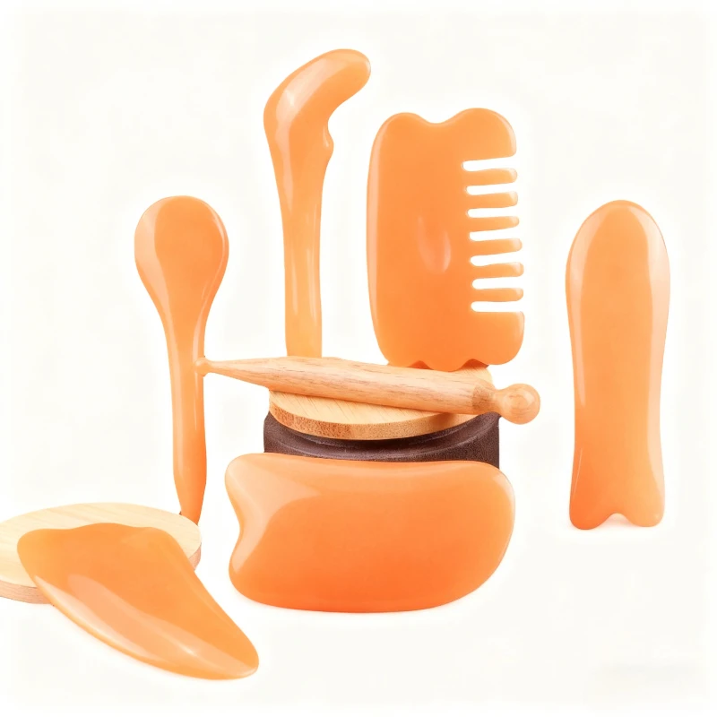 

Набор из 7 массажных инструментов Гуа Ша для красоты и массажа - скребки из натуральной смолы для расслабления мышц лица, спины и шеи, снятия стресса