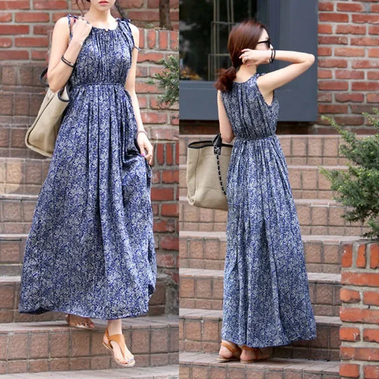 2024 Sping Summer Bohemian Women Maxi Dress Casual Long Sleeve High Waist Beach Woman Chiffon Dresses Floral Vestidoes Mujer New