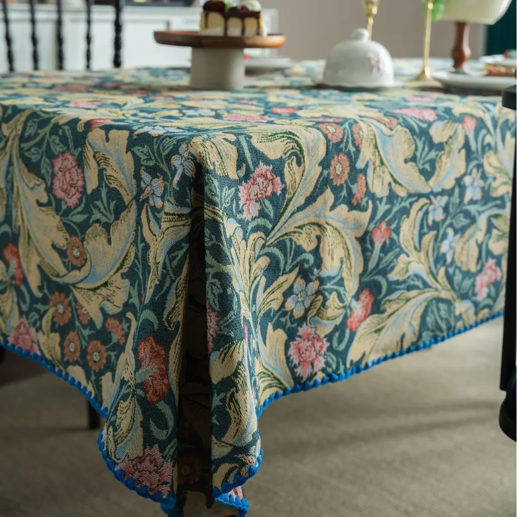 French Vintage Embroidered Tablecloth Jacquard Yarn-Dyed Color-Matching Rectangular Atmospheric Tablecloths Table Decoration