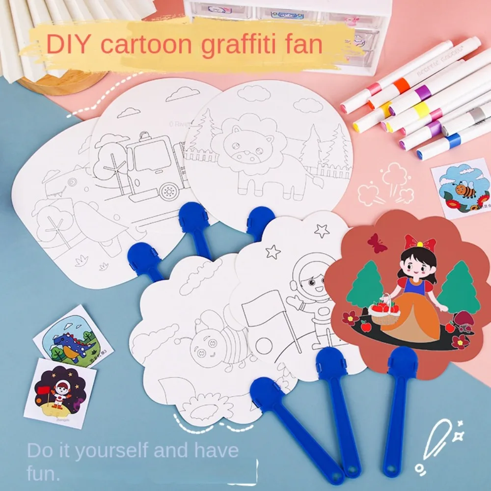 

Hand-painted Graffiti Painting Fan Colored Montessori Cartoon Animals Painting Fan Blank Paper Blank Graffiti Painted Fan Toy