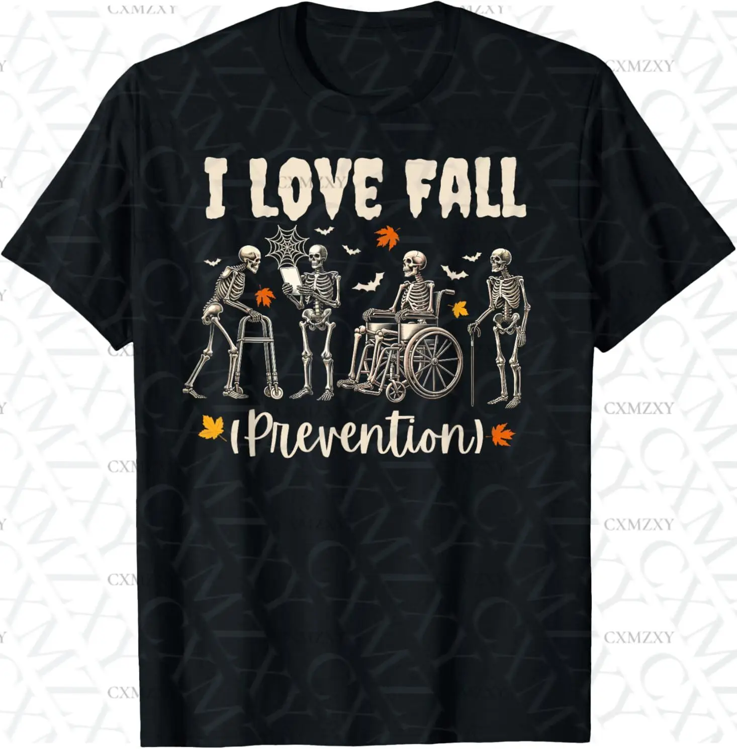 

Funny Skeleton I Love Fall Prevention Autumn Physical Therapy 100% Cotton Short sleeved T-shirt